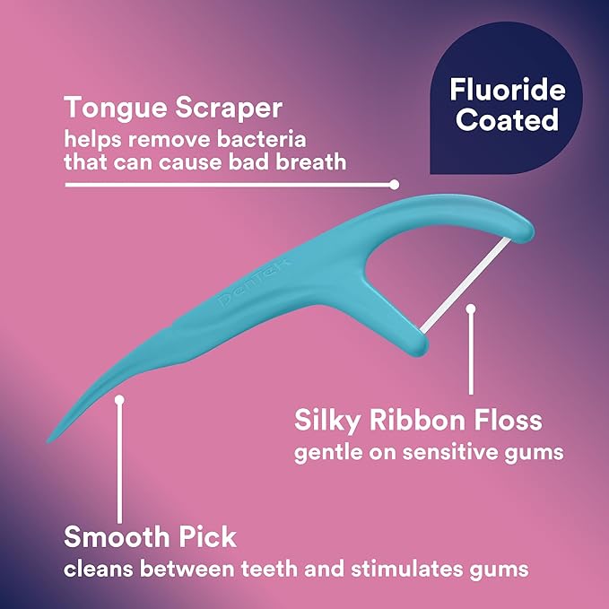 DenTek Comfort Clean Sensitive Gums Floss Picks, Soft & Silky Ribbon, 150 Count, 6 Pack (Blue)
