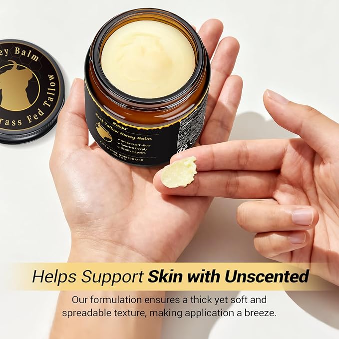 Tallow and Honey Balm, Beef Tallow for Skin, Tallow Face Moisturizer with 100% Organic Grass-Fed Beef Tallow & Raw Wild Honey, Natural Formula for Face & Body for Men Women, 4.2 Fl Oz (Pack of 1)-120g