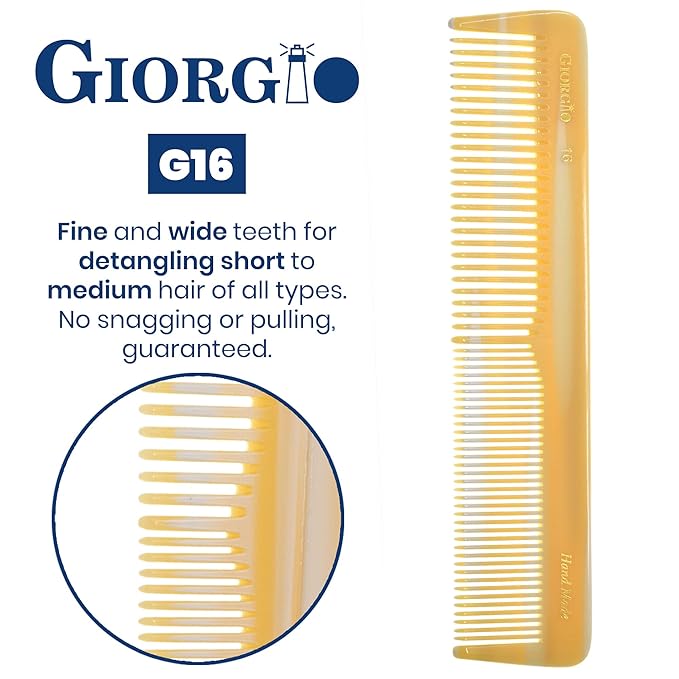 Giorgio G16 Fine Tooth and Wide Tooth Detangler Comb - Hair Comb for Men and for Women, Hair Styling Barber Comb, Beard and Mustache Combs for Men - Saw Cut and Handmade (Ivory)