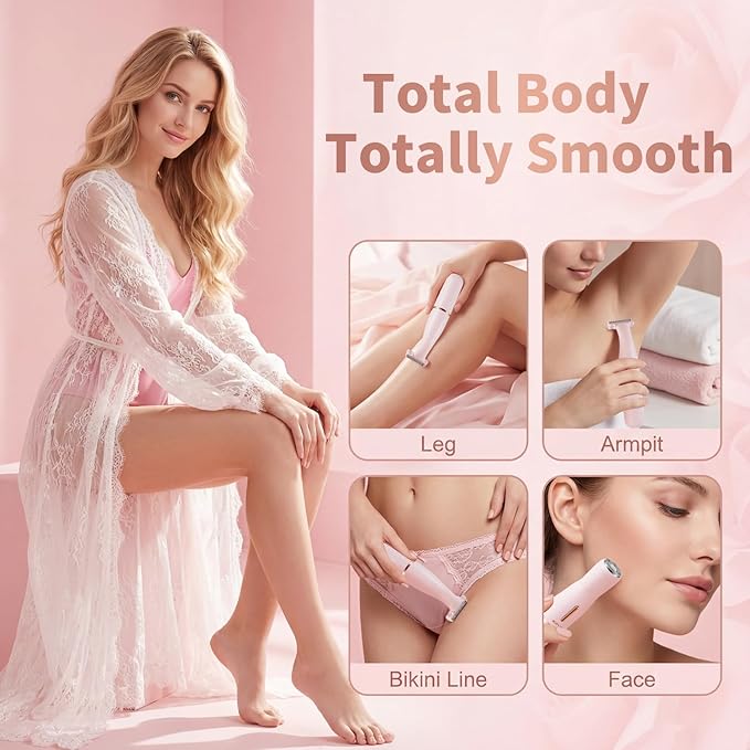 Bikini Trimmer for Women KRYX Pivoting Electric Razors for Women Painless Facial Hair Removal Electric Shaver Waterproof Pubic Hair Trimmer Bikini Shaver for Legs Body Ladies Gifts Pink