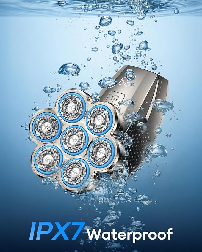 7D Head Shavers for Bald Men, 5-in-1 Magnetic Detachable Head Shaver, IPX7 Waterproof Electric Razor for Wet/Dry Use, Shaving Grooming Kit for Balder, LED Display, Type-C Charge