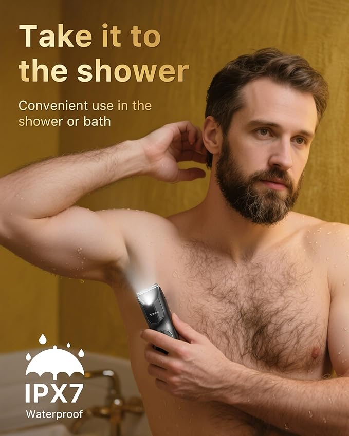 Men’s 2-in-1 Body Groomer Kit, Electric Body Trimmer for Face, Intimate Areas, Wet/Dry Use, Anti-Slip Grip, LED Light, Cordless Hair Shaver for Men, Ideal for Travel & Daily Grooming