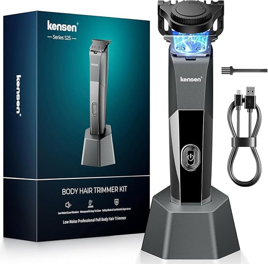 kensen Beard Trimmer for Men - 9 Adjustable Length Settings Hair Clippers, Precision Body Hair Trimmer for Men Ceramic Blades IPX6 LED Display for Facial Hair Trimming Mustache Trimmers Gray