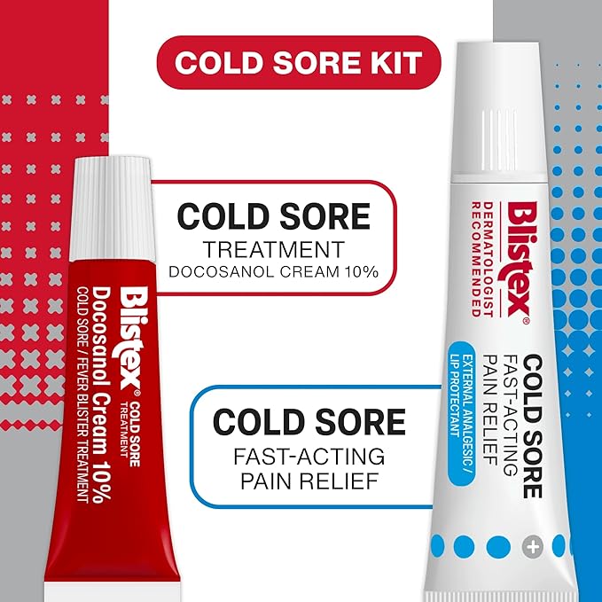Blistex Cold Sore Kit – Cold Sore/Fever Blister Treatment Docosanol Cream 10% Shortens Healing Time (2g/0.7oz) – Fast-Acting Pain Relief Cream with Maximum Strength Lidocaine (4.25g/0.15oz)