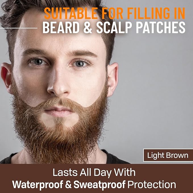 FOLLICLE BOOSTER Beard Pen Filler Styling Kit for Men - 3-in-1 Filling Set with 4-Tip Fork, Normal Pencil, and Brush - Waterproof, Sweatproof & All-Day Hold - Light Brown