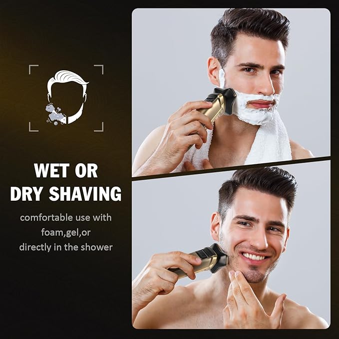 YHC Electric Razor for Men – Wet & Dry Rotary Shaver with Magnetic Head for Beard & Face, Rechargeable Cordless Shaver with Pop-Up Trimmer & Travel Lock