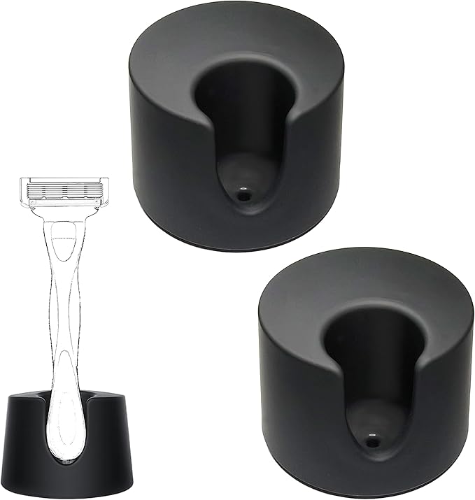 2 Pcs Razor Holder Stand Compatible With Gillette Razor,Safety Razor Alloy Stand For Men,Shaver Organizer Holders Keep Razor Straight,Drain Shaving Base For Bathroom Countertops Accessory,Black