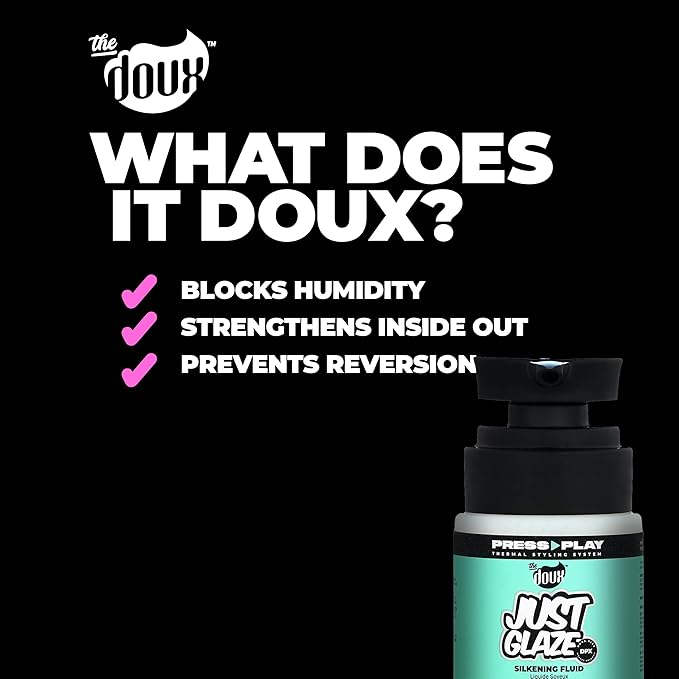 The Doux JUST GLAZE Silkening Blowout Primer – Anti-Frizz Heat Protectant for Hair with Keratin & Panthenol – Humidity Blocker for Blowouts & Silk Presses – Lightweight Formula, 4 oz