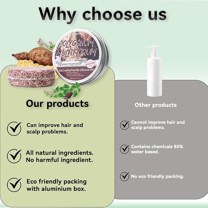 2PCS Shampoo Bar for Gray Hair, Shouwu Blackening Shampoo Soap for Gray Hair Natural Organics Shampoo and Conditioner Bar for Thinning Hair for Men & Women (Shouwu)