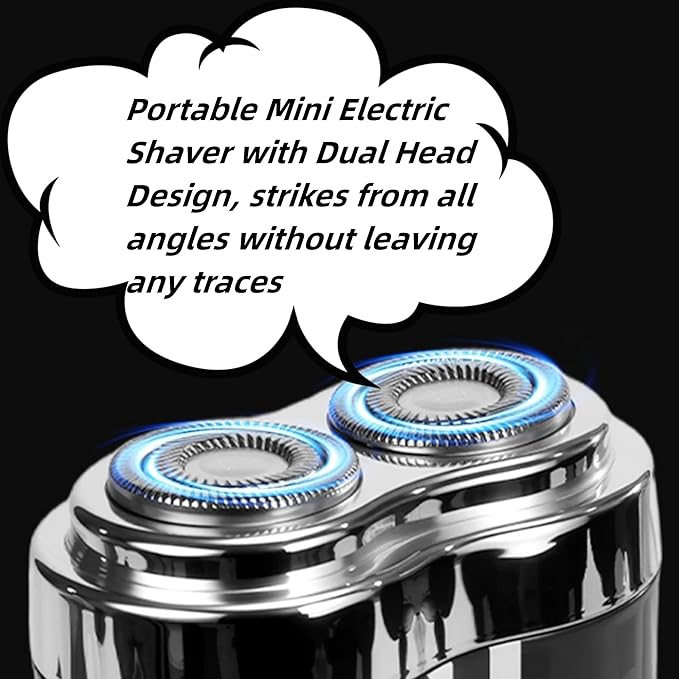 Mini Electric Shaver, Portable Beard Shaver, Dual Head Waterproof Electric Mini Razor Portable Electrics Shavers, Pocket Size Washable Razor, One-Button Operate and Long Lasting for Home Travel