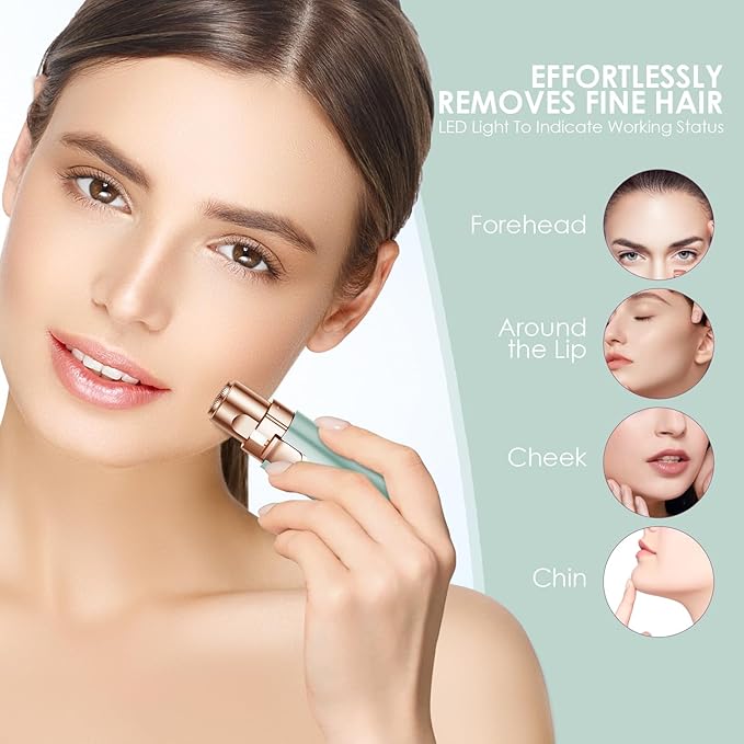 2 in1 Eyebrow Facial Trimmer with Post-Shave Soothing Serum - Rechargeable Facial Hair Removal and Eyebrow Shaver - Face Lips Body Painless Facial Razor with Built-in LED Light(Pastel Green)
