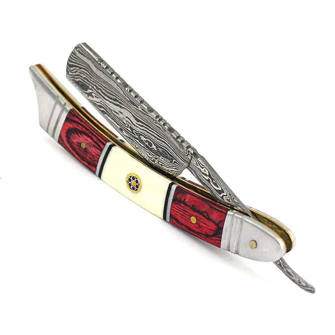 Damascus Straight Razor - Custom Shaving Blade for men - Damascus Steel Barber Approved - Straight Edge Razor For Men - Mens Straight Razor Kit -Travel Case - Best Gift Set For Him