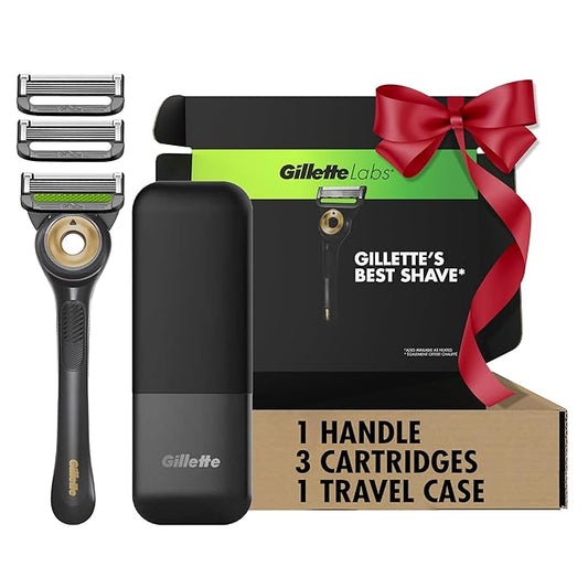 GilletteLabs With Exfoliating Bar Shaving Razor For Men, 1 Handle, 3 Blade Refills, Includes Travel Case for Convenient Storage On The Go, Holiday Gifts for Men