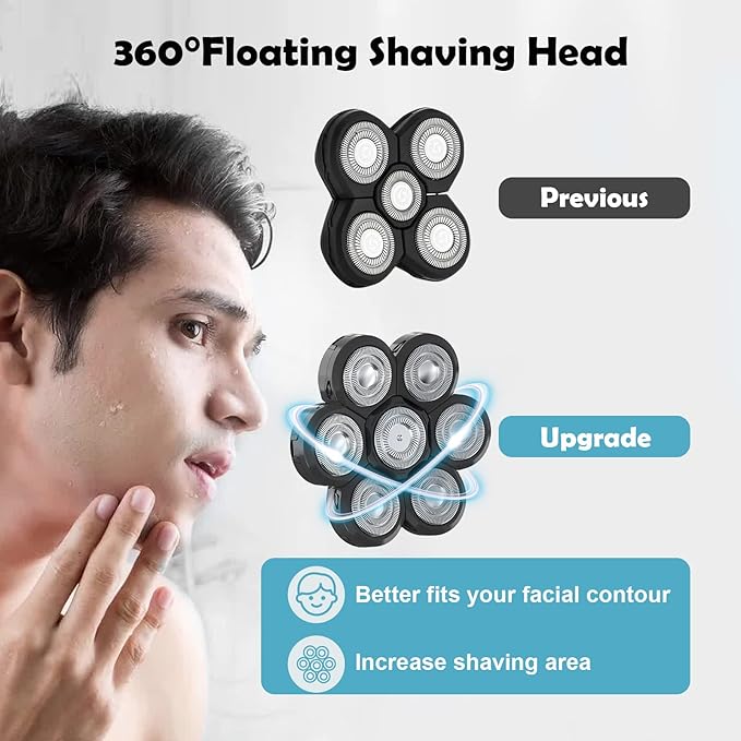 Electric Shaver Replacement Heads 7D - 7 Replacement Blades Head Razor Heads Universal Stainless Steel Rotary Blade for Bald Head Razor for Men (7 Heads Black)