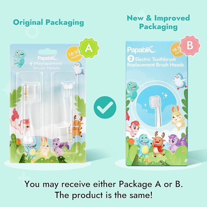 Papablic Replacement Toothbrush Heads - 2 Count, Compatible with Papablic BabyHandy & Toddler Sonic Electric Toothbrushes (18-36 Months)