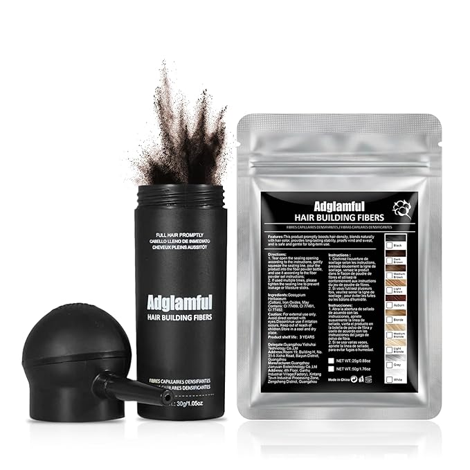 2PCS Hair Fibers for Thinning Hair - Hair Building Fibers Spray with Spray Applicator + Refill Pouch, Undetectable & Long-lasting, Instant Hair Coverage for Adults (Medium Brown, 30g+25g)