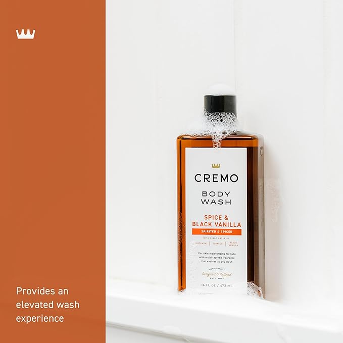 Cremo Body Wash for Men, Rich-Lathering Spice & Black Vanilla, 16 Fl Oz