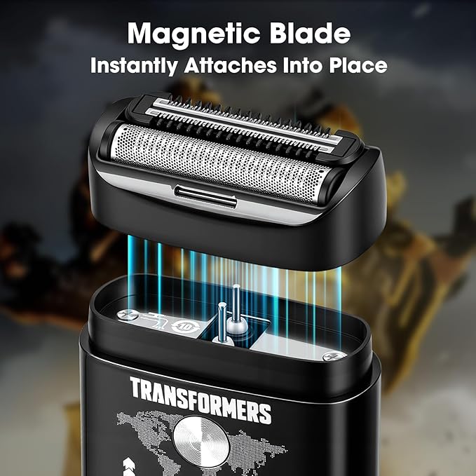 Transformers Electric Foil Shaver for Men, Hasbro Portable Electric Shaver with Dual Floating Blades & LED Display Electric Razor for Men with 2 Gears Adjustable IPX7 Waterproof USB Type C