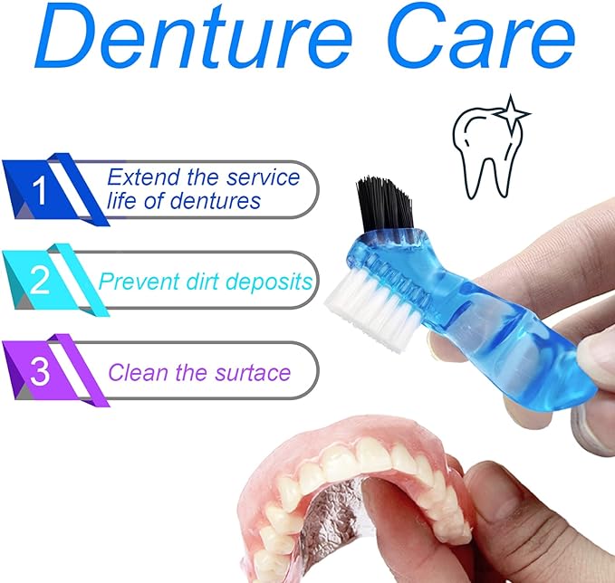 Keedolla Denture Cup Orthodontic Retainer Case, Denture Bath Box Dental Mouthguard Case Cleaning with Brush, Strainer Basket and Lid Waterproof - Blue