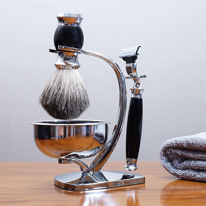 Men's Shaving Kit & Grooming Set,3-Layer Cartridge Shaving Razor,Badger Hair Shaving Brush,Stainless Steel Shaving Bowl and Stand Holder,Smooth,Precision,CLean Shaving Tools for Him