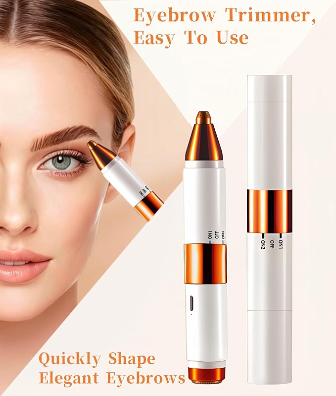 2-in-1 Painless Eyebrow Trimmer & Flawless Facial Hair Remover for Women - Gentle Dual Head Design for Brows, Lip, Chin, Cheeks - Rechargeable Type-C(White A)