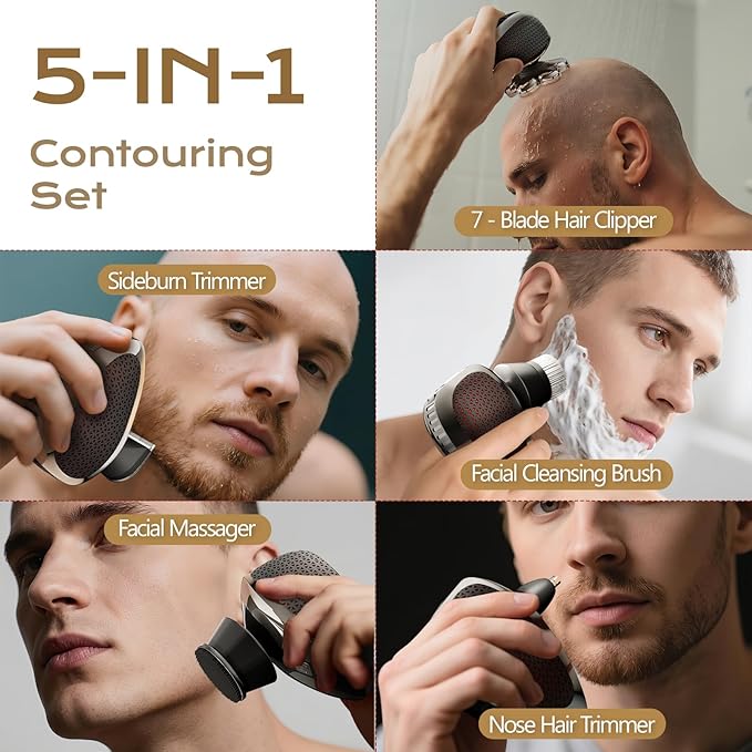 7D Head Shavers for Bald Men, Water Proof Electric Razor for Men with LED Display, Detachable Wet/Dry Anti-Pinch Head Shavers, Shaving Grooming Kit for Balder, Perfect for Home & Travel（Black）
