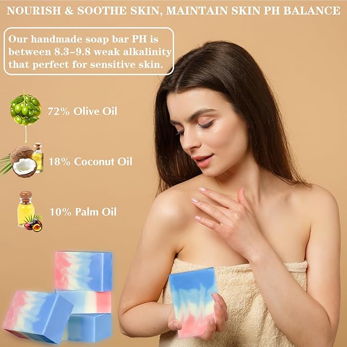 5 Pack Castile Soap Natural Olive Oil Soap Bar, 72% Olive and 18% Coconut Oil Handmade and Cold Process Ideal for Face, Body and Shave, Moisturize and Soften Skin, 3.53 oz