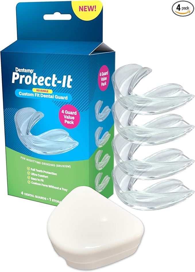 Dentemp Protect-It Custom Fit Mouth Guard 4 Pack for Teeth Grinding at Night - Night Guards for Sleep