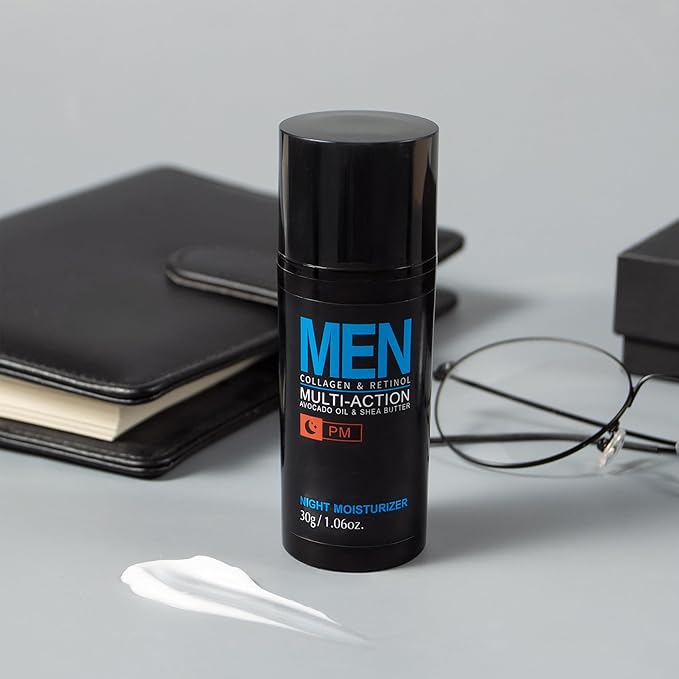 Men Hydrating Night Cream, Daily Moisturizer with Collagen & Retinol, Oil Control, Firm & Lift Hydrating Cream for Face & Body, Reduce Fine Lines, Strengthen Skin Barrier, 1.06 oz.
