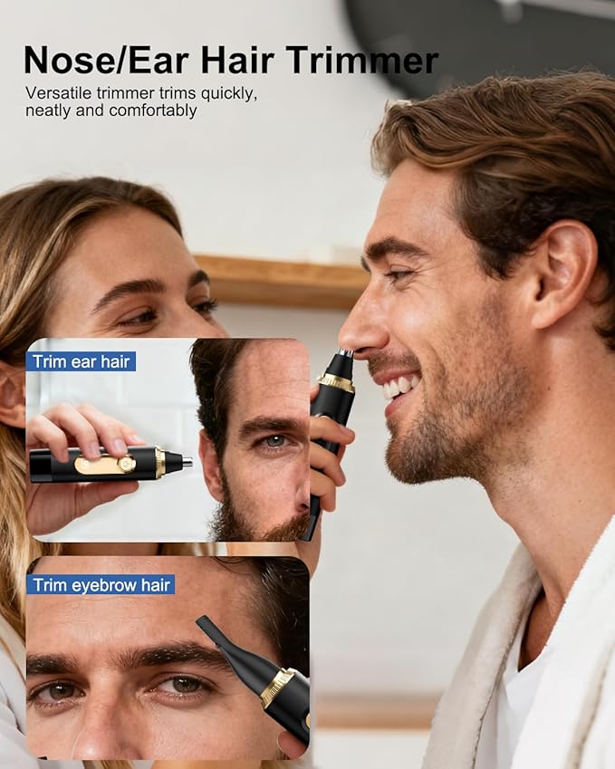 Nose Hair Trimmer for Men and Women,2025 Professional Painless IPX7 Waterproof Eyebrow & Facial Hair Trimmer,USB Rechargeable with LED Display Dual-Edge Blades for Smoother Cutting,BlackGold