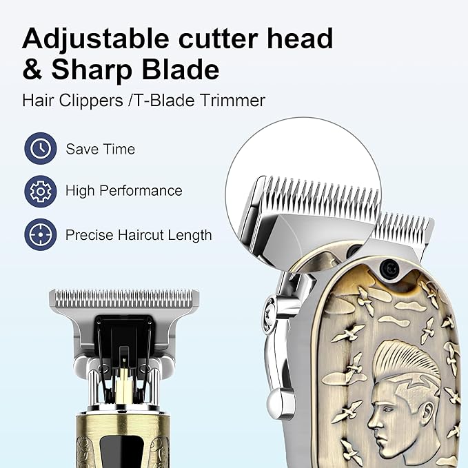 Professional Hair Clippers Set for Men, Cordless Rechargeable Barber Trimmers for Hair Cutting, Electric Shavers, LED Display, Grooming Kit for Head, Face, Body, Gifts for Men Husband & Father