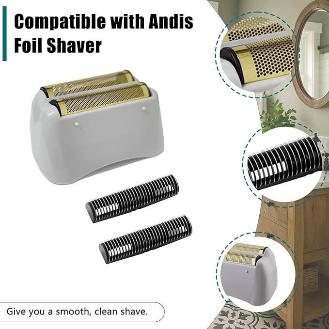 Foil Shaver Replacement Fit for Andis Model TS-1 TS-2 17150 17200 17235 Pro Foil Shaver, Replaces #17155 17160 17280 Foil and Blades -Profoil Lithium Shaver Head Parts- Hypoallergenic Gold Foil-3 Pack