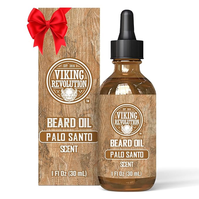 Viking Revolution Palo Santo Beard Oil for Men - Natural Mens Beard Oil with Argan Oil and Jojoba Oil - Beard Softener, Strengthens and Moisturizes - Beard Conditioner for Men (Palo Santo, 1 Pack)