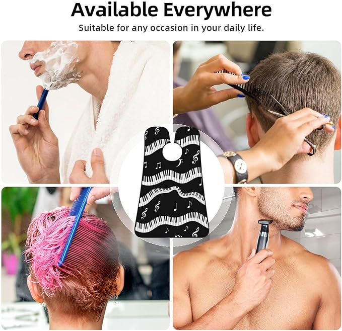 Stretchable Beard Cape, Non-Stick Hair Catcher for Trimming, Waterproof Grooming Apron, Black and White Piano Keys with Musical Notes