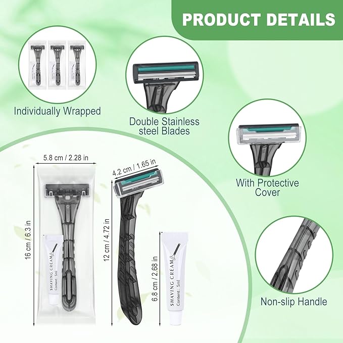 Disposable Razors Bulk, Gray Razors Individually Wrapped Bulk, With Shaving Cream For Hotels, Shelters, Homeless, Nursing Homes, Charities, Churches (100-PACK)