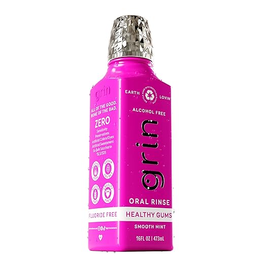 Grin Healthy Gums Oral Rinse, 16 Fl Oz, Fresh Breath Mouthwash, Smooth Mint Flavored, Alcohol-Free