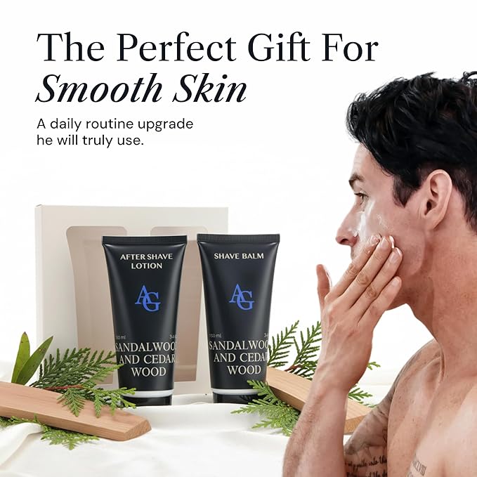 Aftershave for Men Set with Shave Cream and After Shave Lotion - Post Shave Balm for Sensitive Skin - Birthday Gift Idea for Him - 2 x 3.4 fl oz Razor Burn Cooling & Soothes Skin