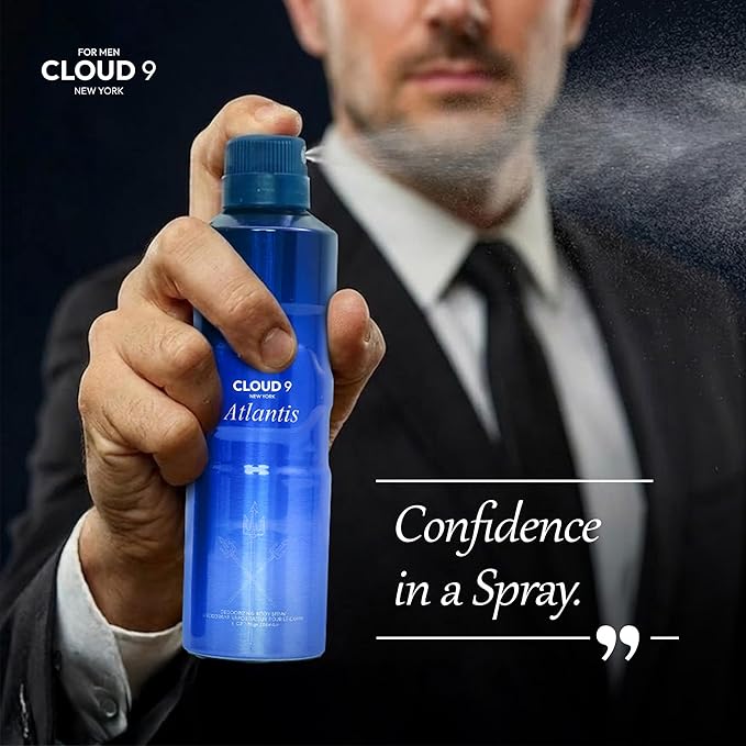 Cloud 9 Atlantis Deo Body Spray for Men 7.64 fl oz – Long Lasting Fresh & Bold Scent with Ginger, Bergamot & Juniper – Ideal For Work,Travel, Social Events,Gym & Outdoor Activities - All Day Freshness