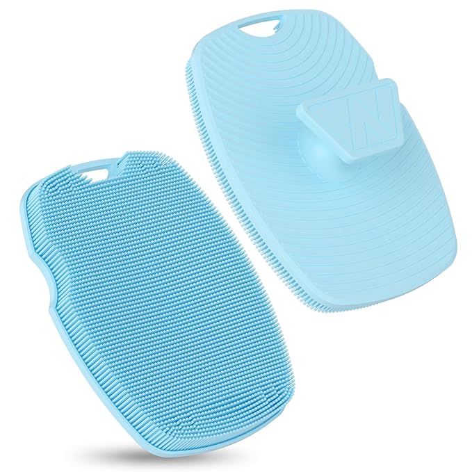 Silicone Body Scrubber - Anti Zinc Infused-Highly Elastic Bristles Exfoliating Body Scrubber for Shower Body,Cellulite Reduction,Blood Circulation - Azure