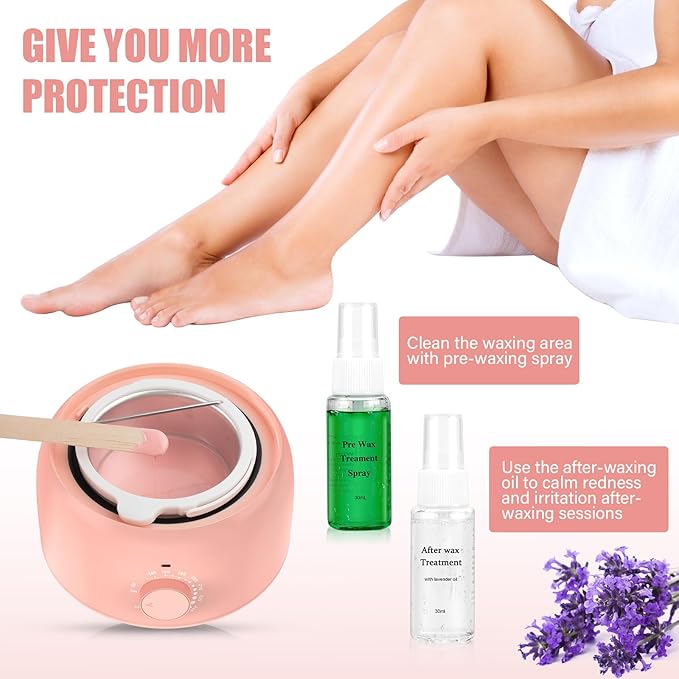 Waxing Kit - Wax Warmer for Hair Removal, Hard Wax Kit with 14oz 5 Bags Hard Wax Beans for Full Body, Legs, Face, Eyebrows, Bikini, Brazilian Waxing Kit for Women Men
