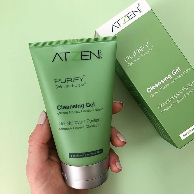 ATZEN Purify Cleansing Gel | Acne Face Cleanser | Foaming Face Wash For Senstive Skin & ACne Breakouts | Organic Face Wash | Natural Plant Based Foaming Gel | Vitamin B5 | Paraben Free, Cruelty Free, & Non GMO (3 oz)