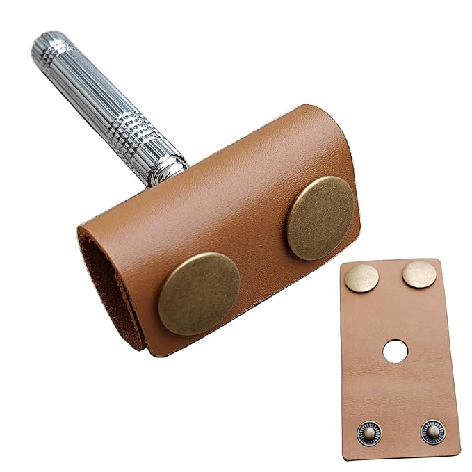 Handmade leather Double Satety Edge Razor Head Protective Sheath For men, Leather Shaving Travel Cover Fits Most Safety Razors (Yellow)