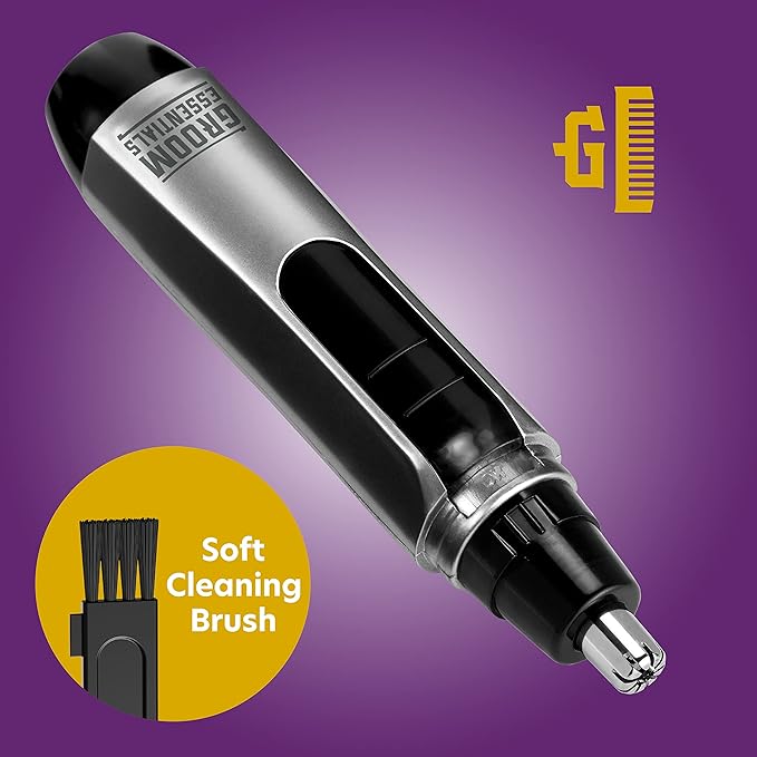 CHARGEWORX Ear and Nose Hair Trimmer for Men, Manscape Nose Hair Trimmer, Battery Operated Rotary Nasal Cutter, Eyebrow & Mustache Groomer, Travel Beard Trimmer, 1 AA Powered, Brush & Cap Included