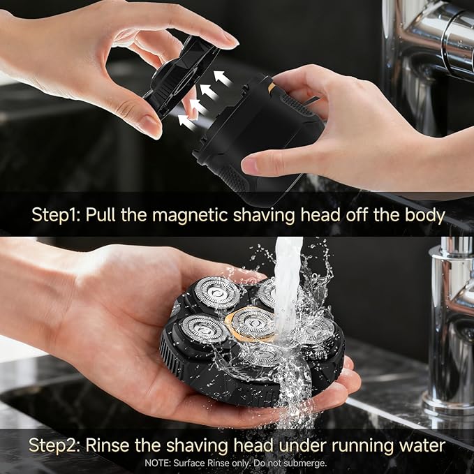 Electric Shavers for Bald Men, 6D Magnetic Head Razor with Led Display, USB-C Rechargeable and Cordless, Waterproof Wet/Dry Shaver for Men, with Storage Case and 1 Replacement Head (Black)
