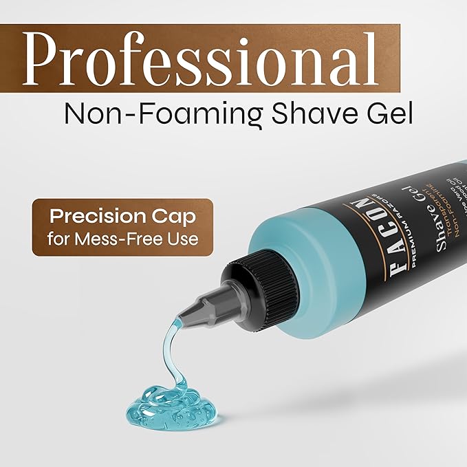 Facón Transparent Shaving Gel for Men w/Aloe Vera, Cooling Menthol, Peppermint & Sandalwood Oil Scent – Clear Non Foaming Straight Razor Shave Gel, Barber Shaving Gel to Prevent Razor Bumps, 10 fl oz