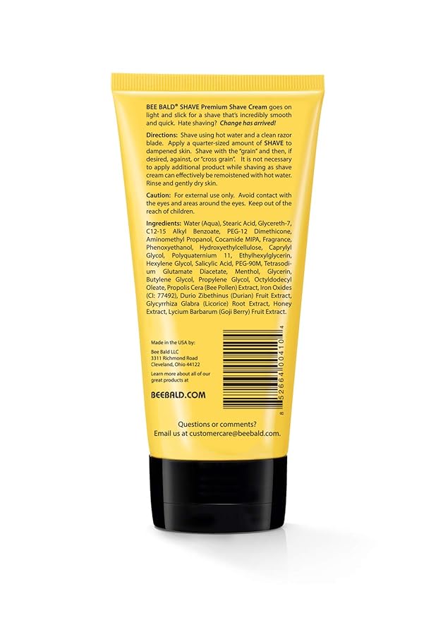 Bee Bald SHAVE Premium Shaving Cream Goes On Light & Slick That's Incredibly Smooth & Quick For Both Face And Head, 6 Fl Oz