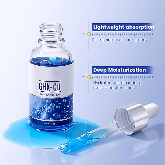 GHK-Cu Hair Growth Serum, Scalp Nourishing Thickening Serum for Men & Women, Anti-Breakage Strengthening Essence, Lightweight Non-Greasy Formula for Fuller Voluminous Strands