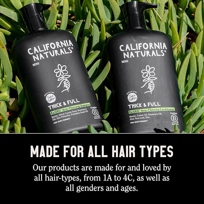 California Naturals Mens Re:Gro Shampoo and Conditioner Set, Anti-Thinning & Hair Growth Support, All Hair Types, Vegan, Natural, Cruelty, Silicone, Paraben & Sulfate Free for Men, 20 fl oz