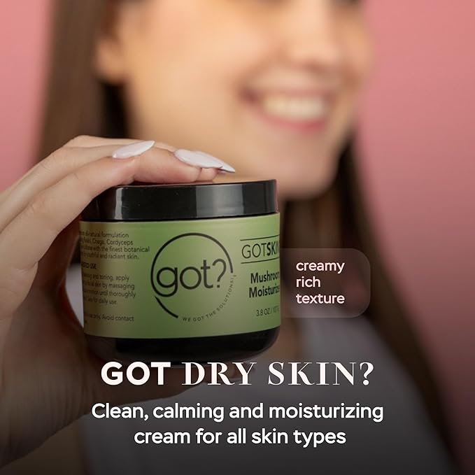 Got? Mushroom Face Moisturizer with Reishi, Chaga, Cordyceps & Lion’s Mane, Shea Butter + Vitamin E, Fast Absorbing Cream for Men & Women, 3.8 oz