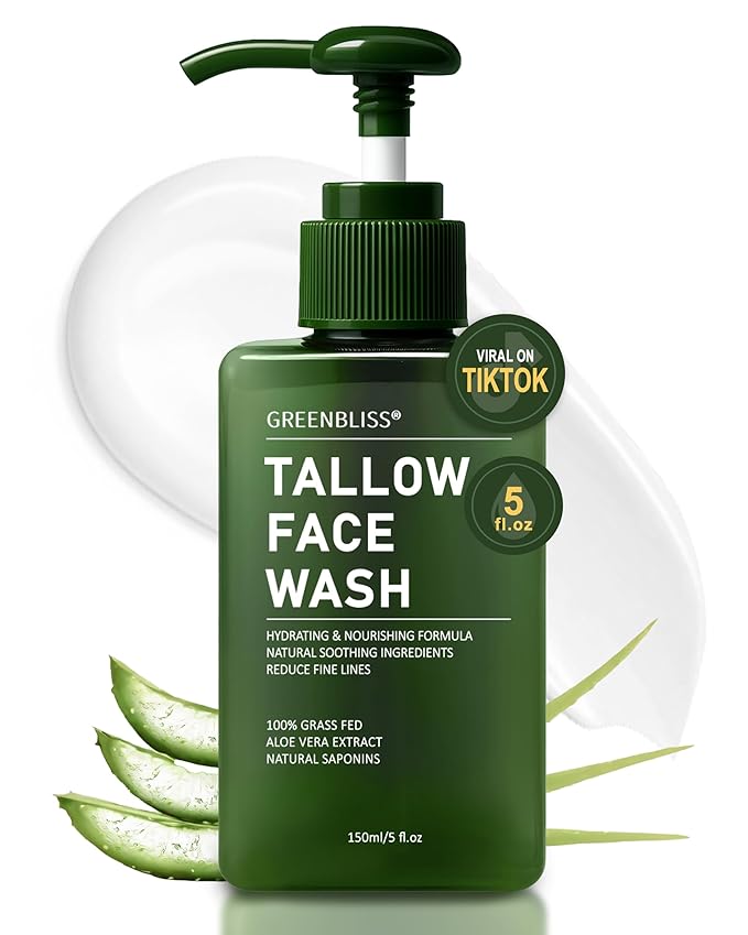 Beef Tallow for Skin Face Wash Grass Fed Beef Tallow Hydrating Facial Cleanser Skincare, Women Skin Care Tallow Gentle Face Cleanser Moisturizer, Face Exfoliating Face Wash, 5.07 FL. oz.
